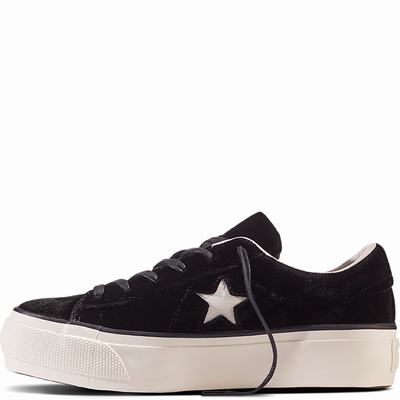 Converse One Star Platform Velvet Platform Womens - Black/Black Shoes (823EVNJP)